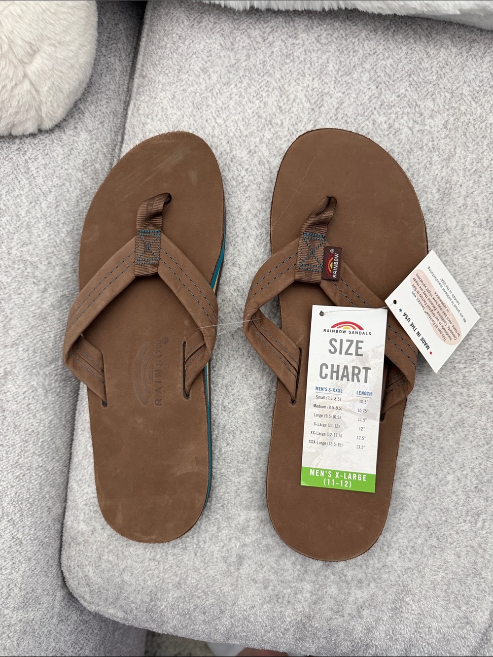 Rainbow Men's Brown Leather-Style Flip Flops with Teal Midsole Accent - NWT